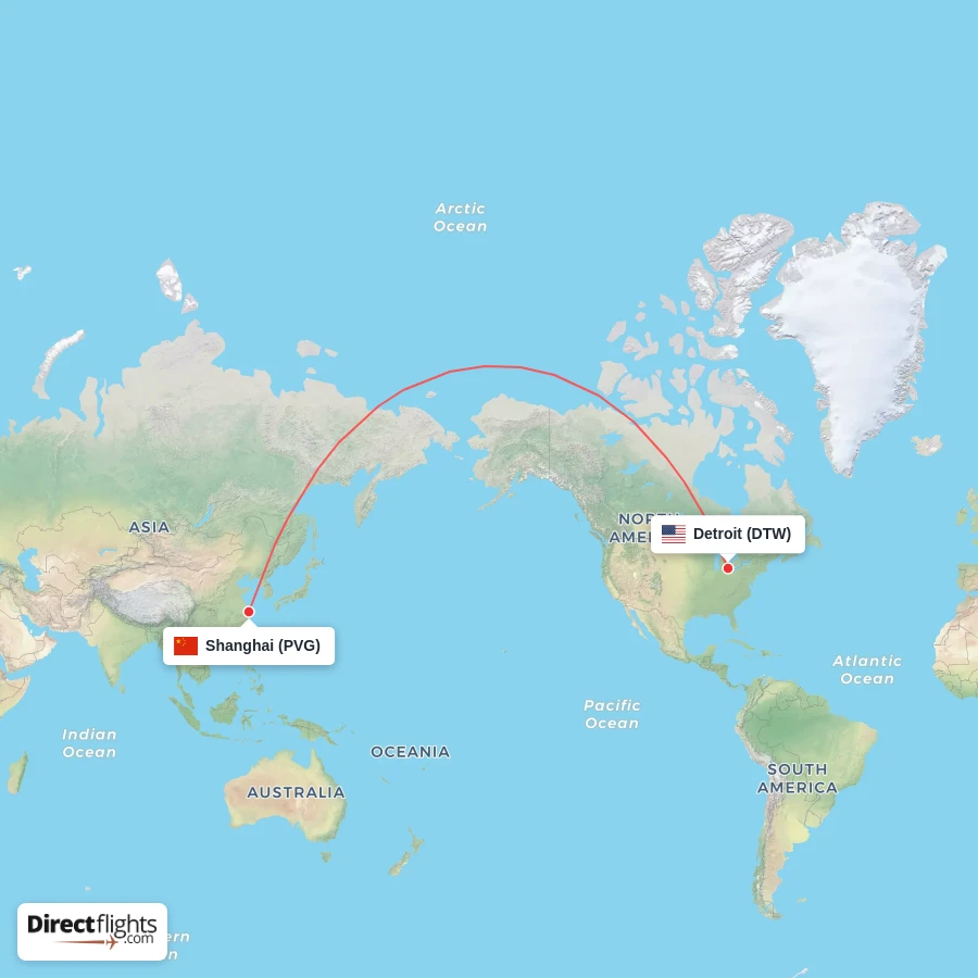 PVG - DTW route map