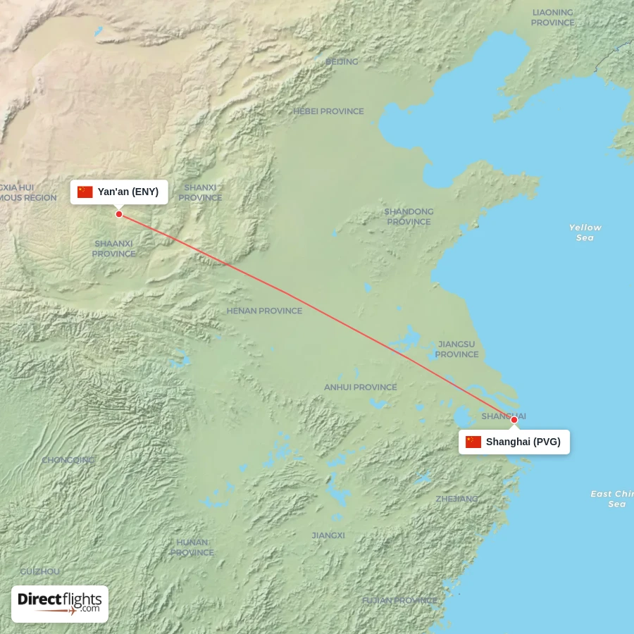 PVG - ENY route map