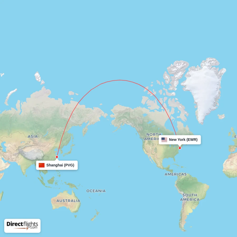PVG - EWR route map
