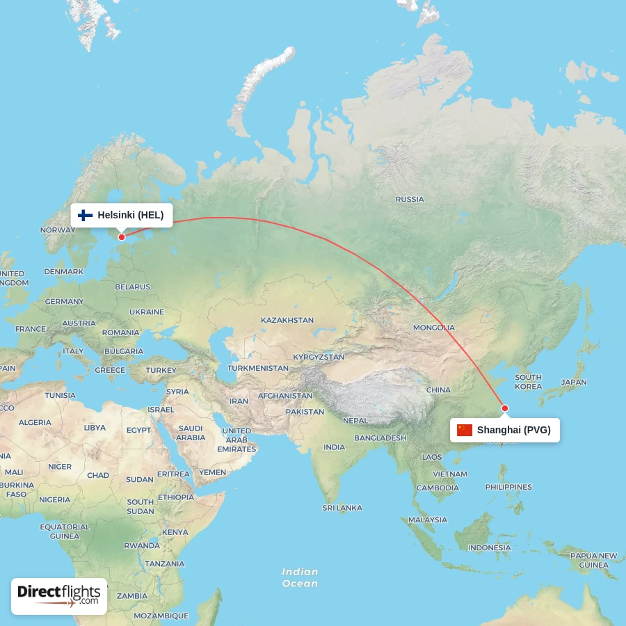 PVG - HEL route map