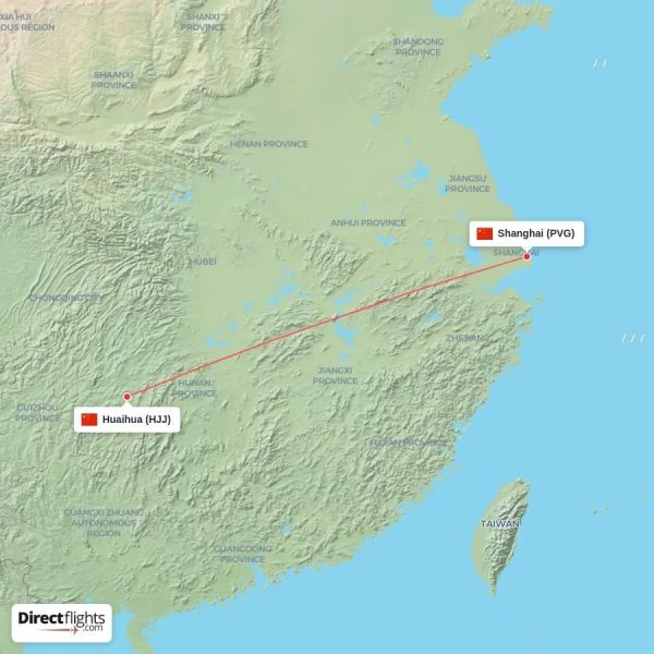 Shanghai - Huaihua direct flight map
