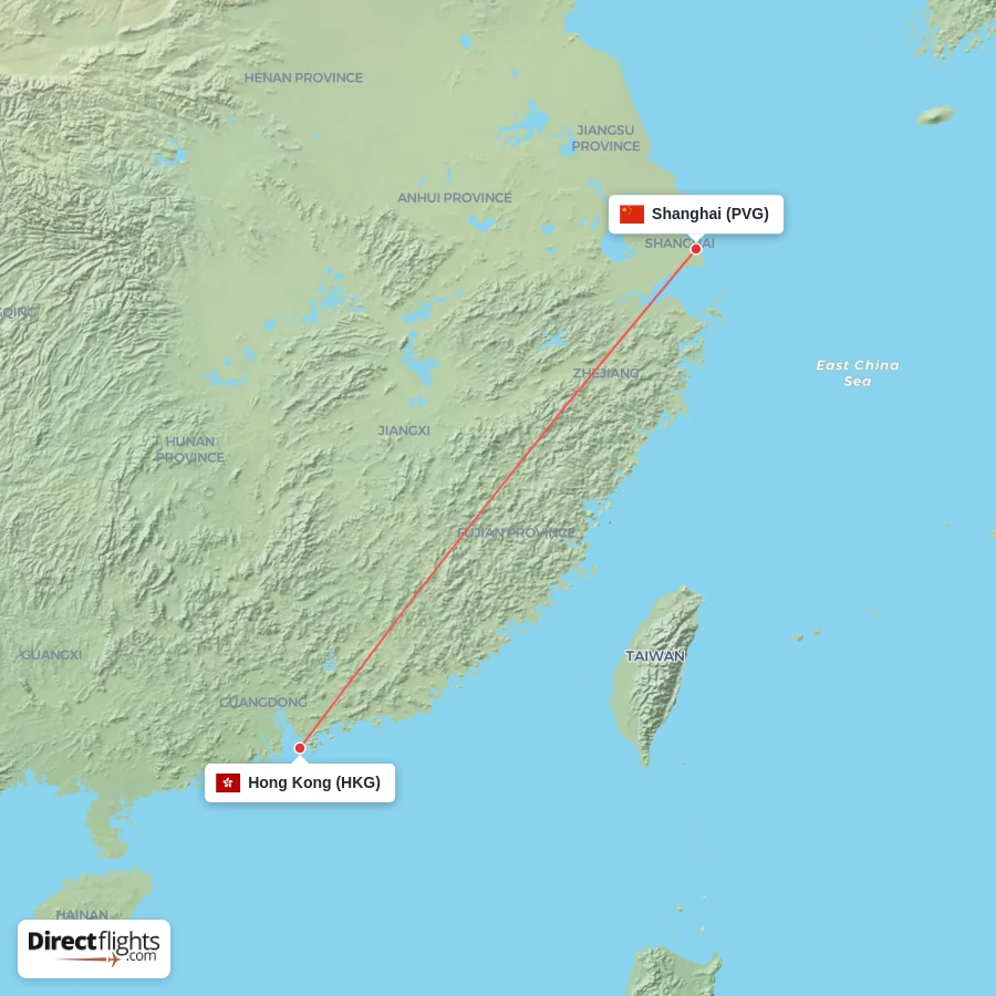 PVG - HKG route map