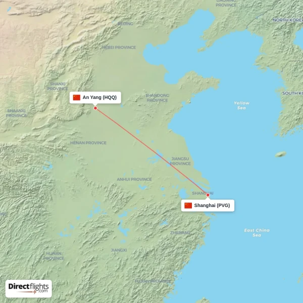 Shanghai - An Yang direct flight map