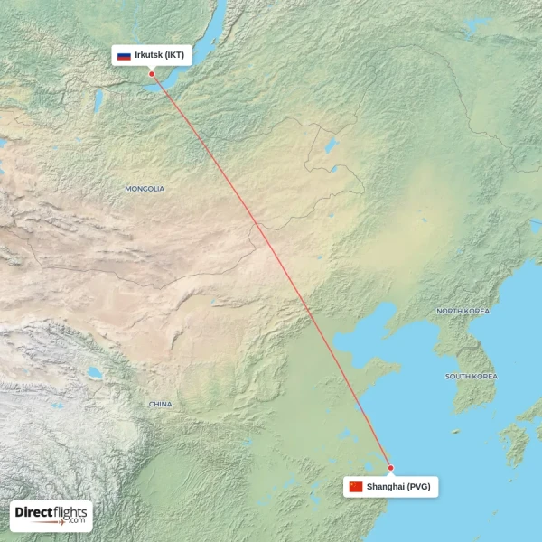 Shanghai - Irkutsk direct flight map
