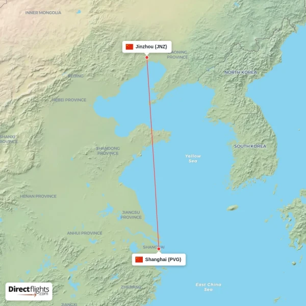 Shanghai - Jinzhou direct flight map