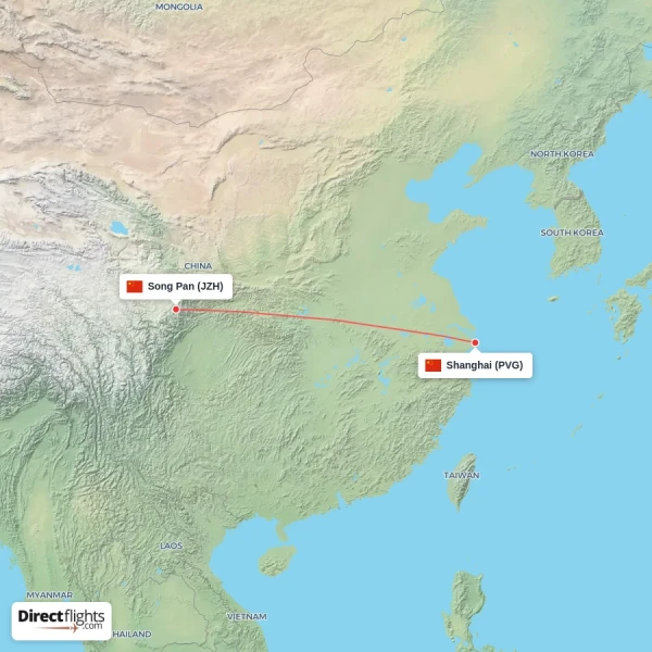 Shanghai - Song Pan direct flight map