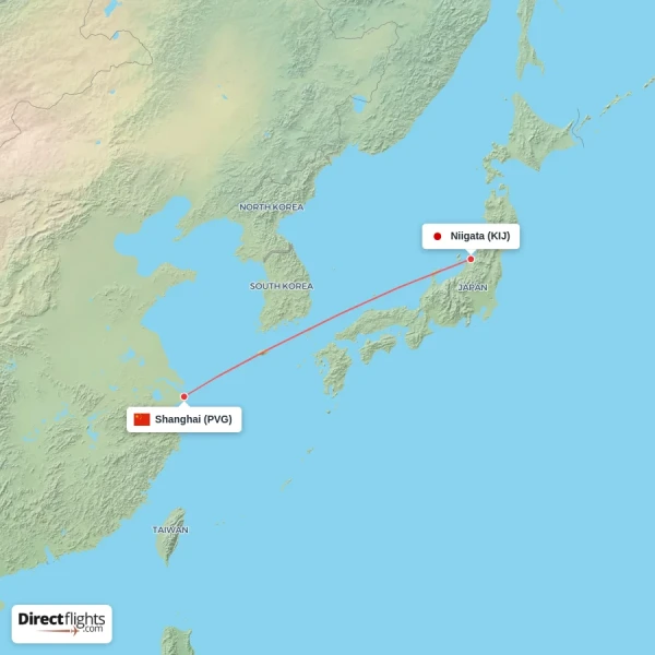 Shanghai - Niigata direct flight map