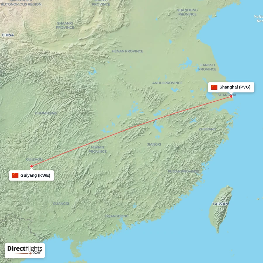 PVG - KWE route map