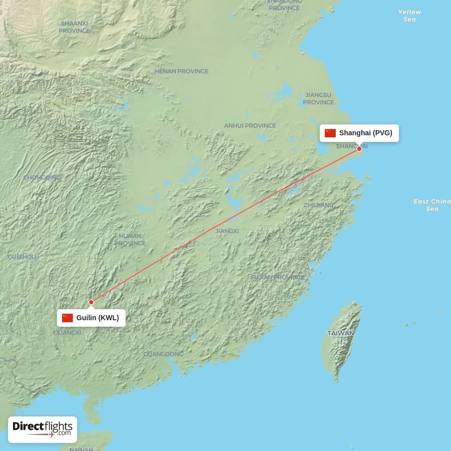 PVG - KWL route map