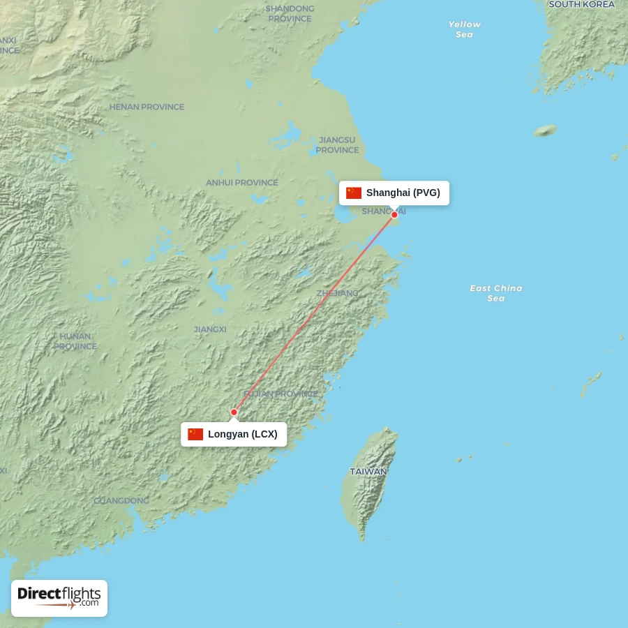 PVG - LCX route map