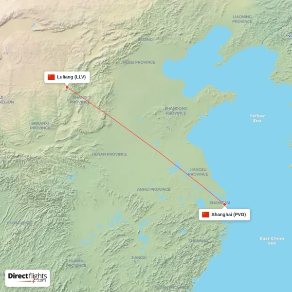 Shanghai - Luliang direct flight map