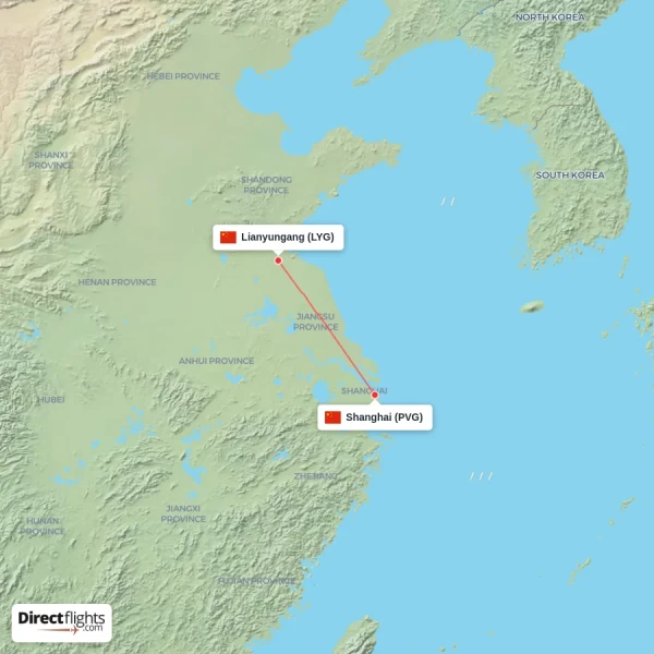 Shanghai - Lianyungang direct flight map