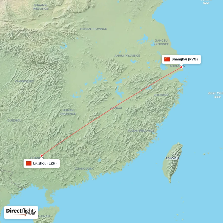 PVG - LZH route map