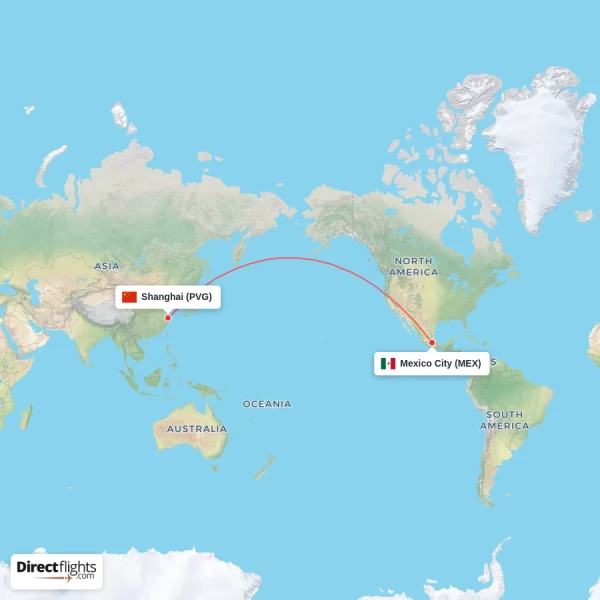 Shanghai - Mexico City direct flight map