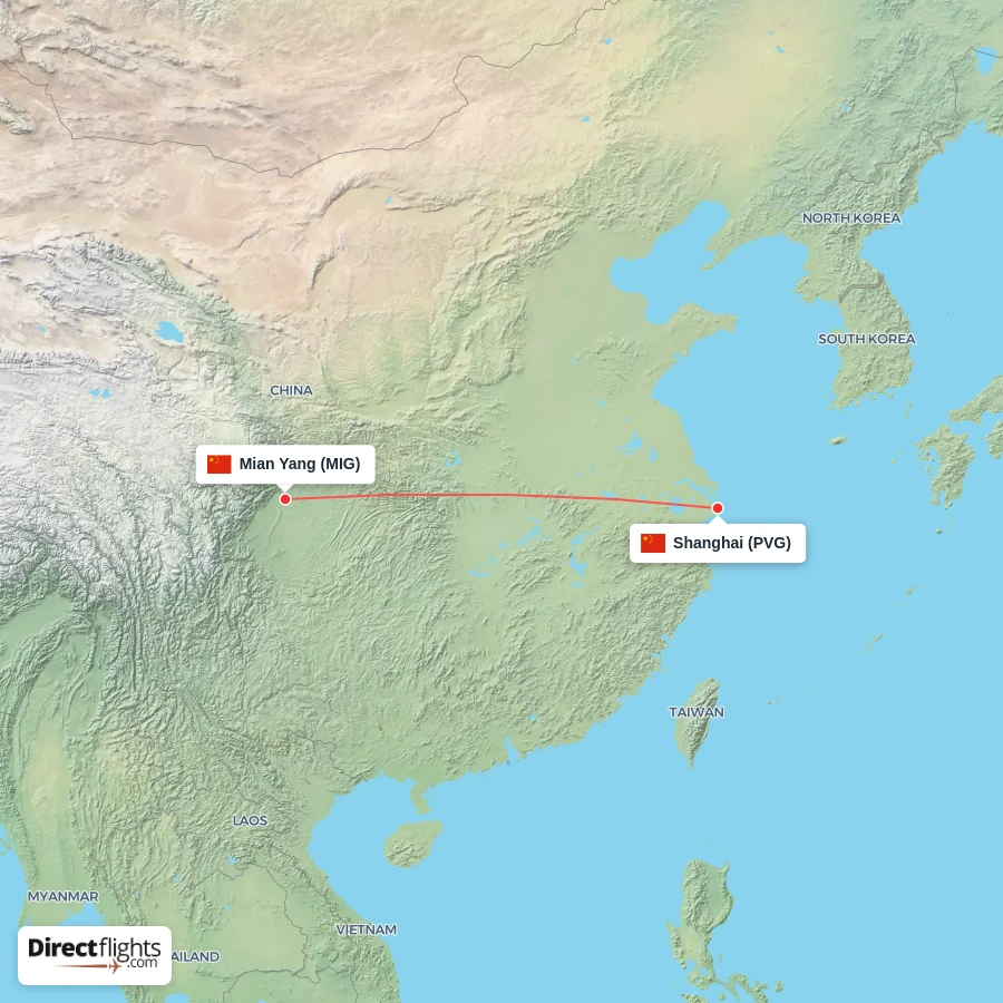 PVG - MIG route map