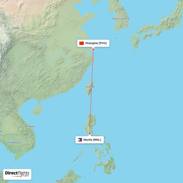 Shanghai - Manila direct flight map