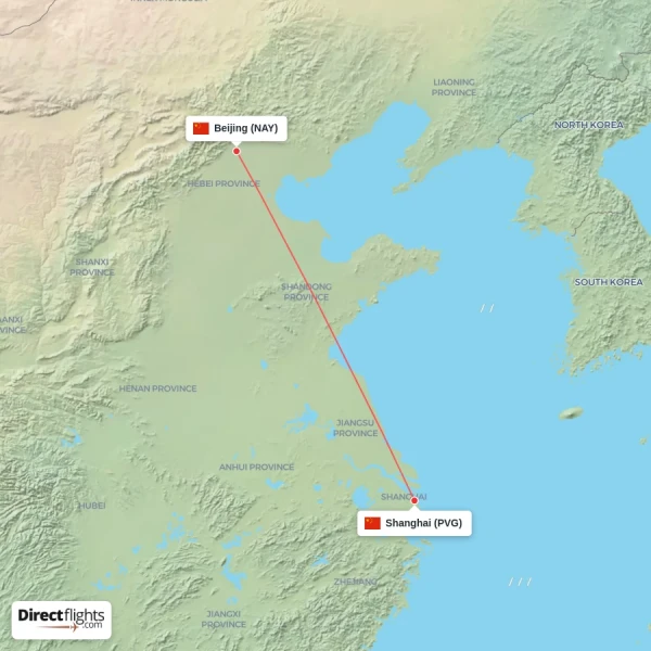 Shanghai - Beijing direct flight map