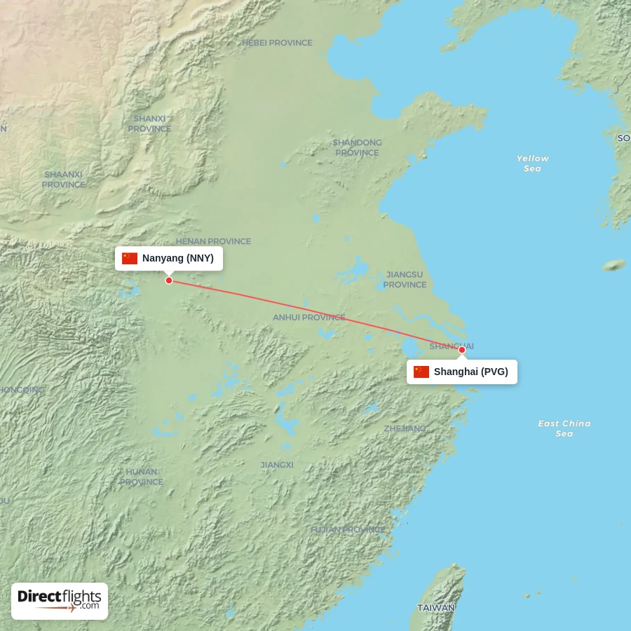 PVG - NNY route map