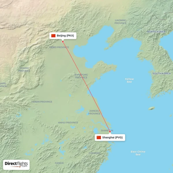 Shanghai - Beijing direct flight map