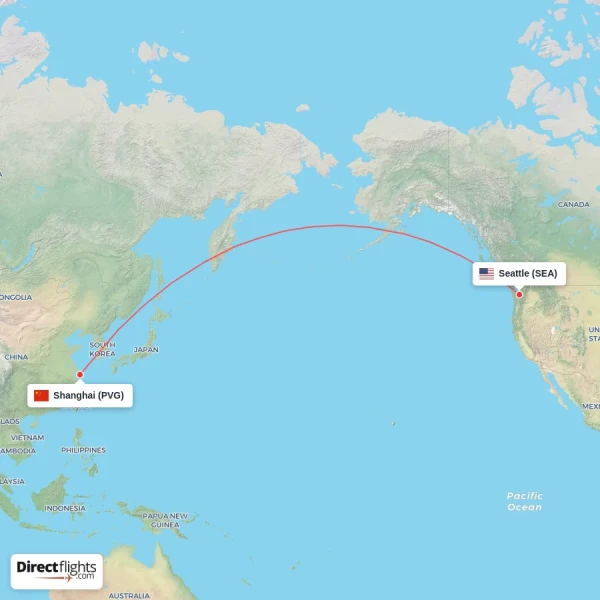 Shanghai - Seattle direct flight map