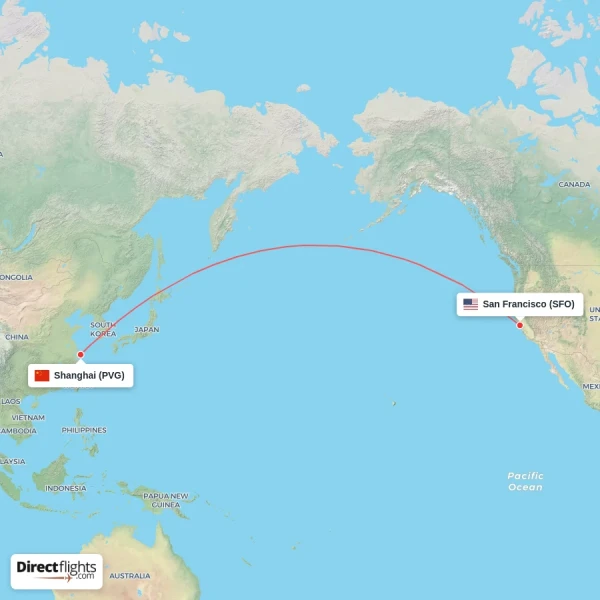 Shanghai - San Francisco direct flight map