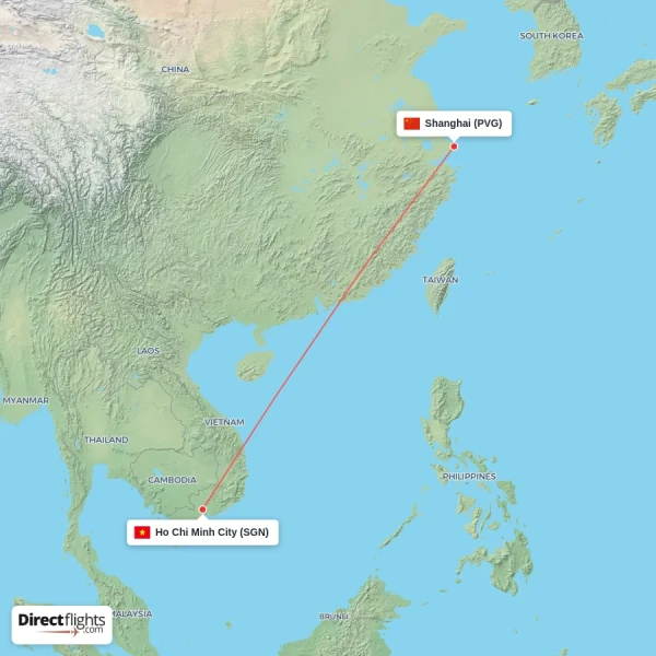 Shanghai - Ho Chi Minh City direct flight map