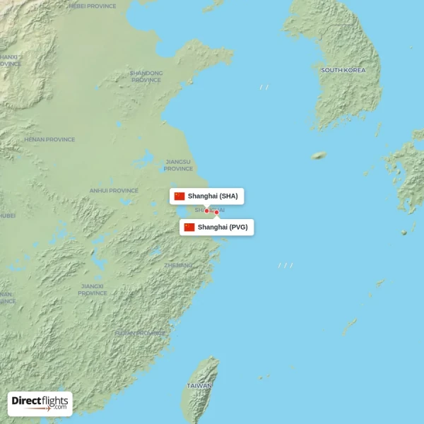 Shanghai - Shanghai direct flight map