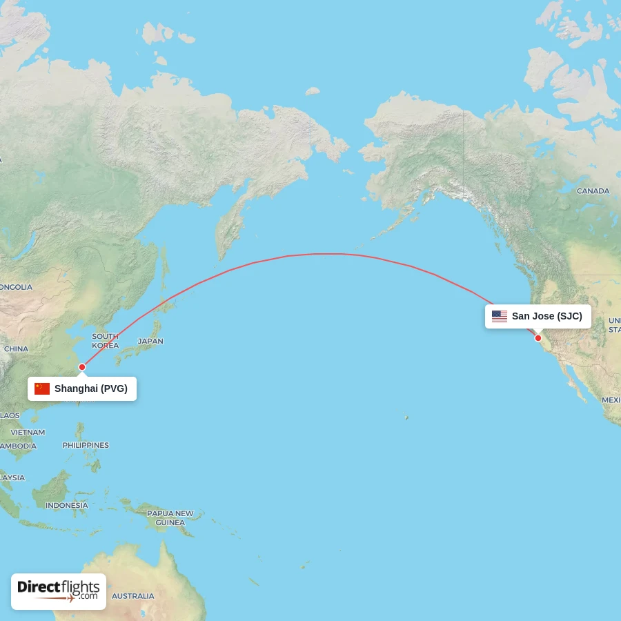 PVG - SJC route map