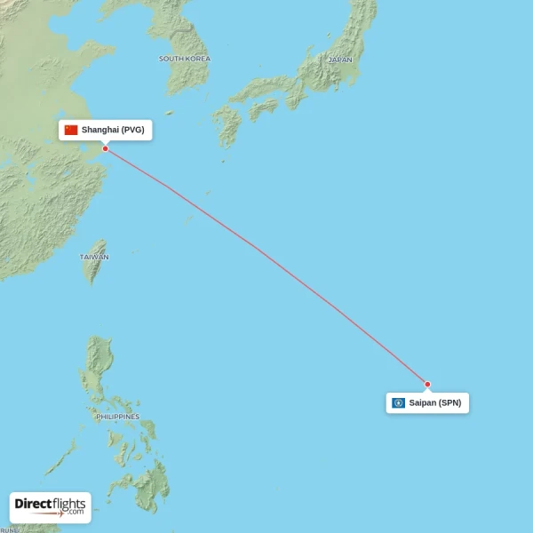 Shanghai - Saipan direct flight map