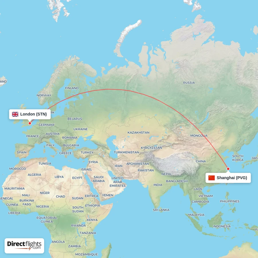 PVG - STN route map