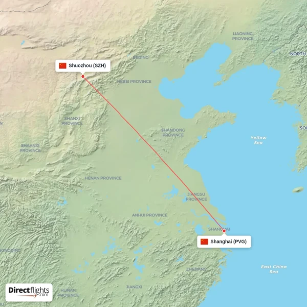 Shanghai - Shuozhou direct flight map