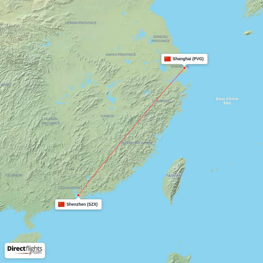PVG - SZX route map