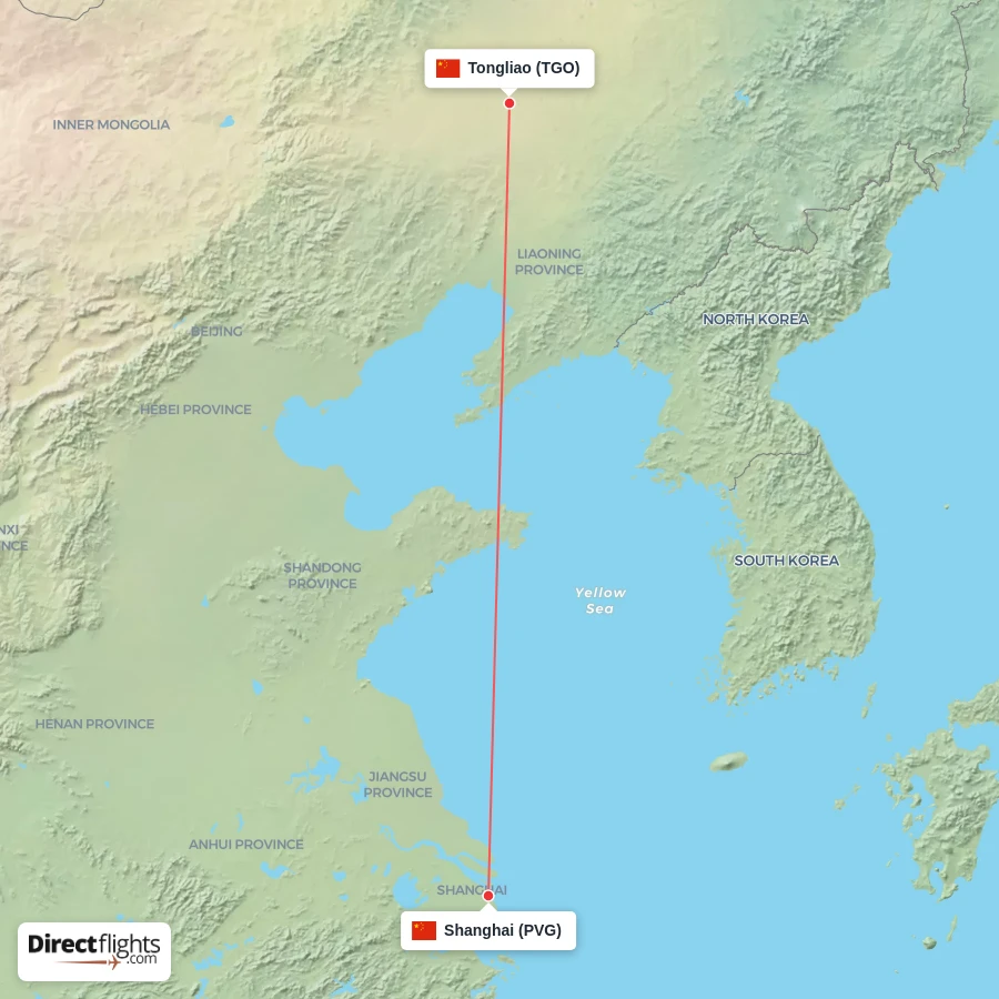 PVG - TGO route map