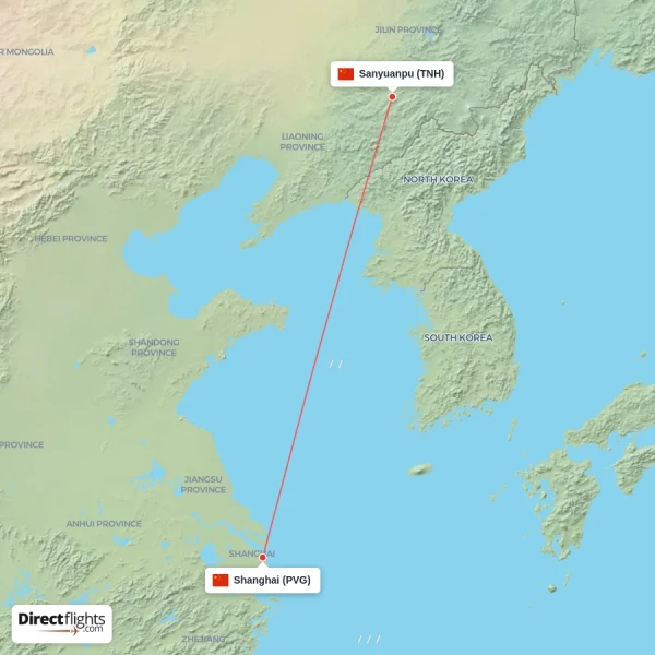 Shanghai - Sanyuanpu direct flight map