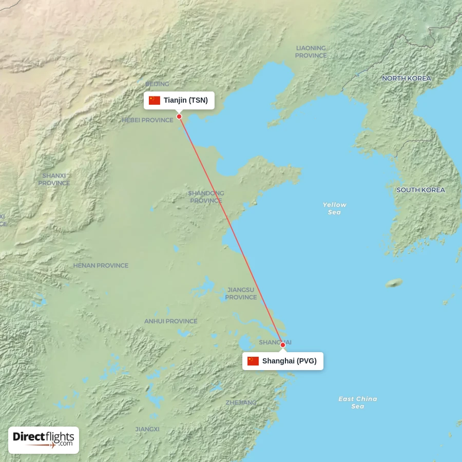PVG - TSN route map