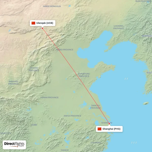 Shanghai - Ulanqab direct flight map