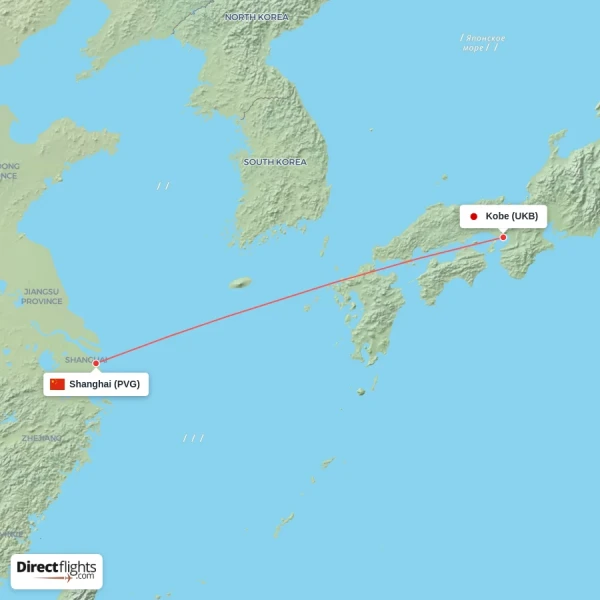 Shanghai - Kobe direct flight map