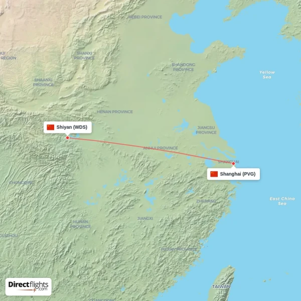 Shanghai - Shiyan direct flight map