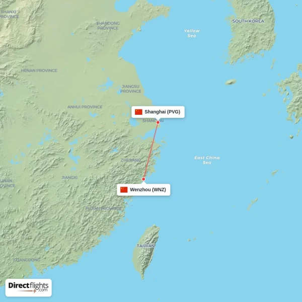 Shanghai - Wenzhou direct flight map