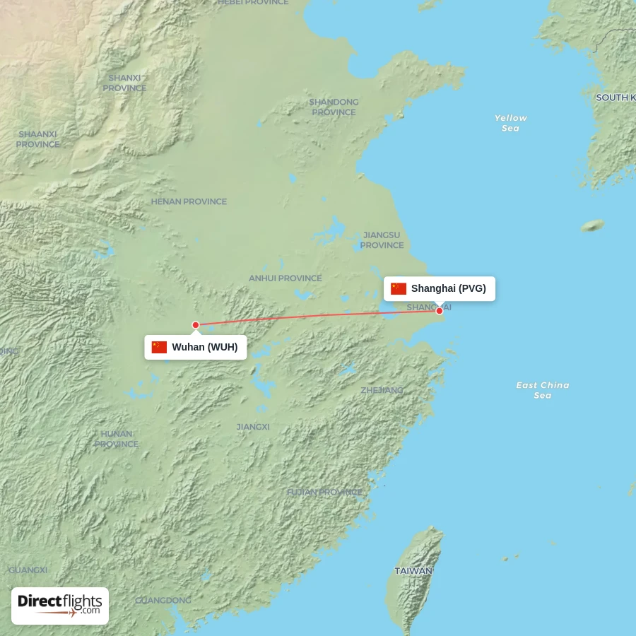 PVG - WUH route map