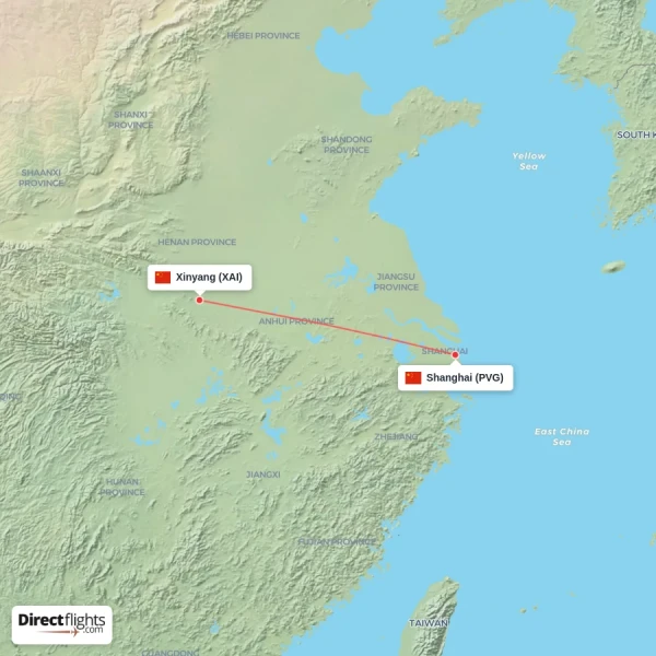 Shanghai - Xinyang direct flight map