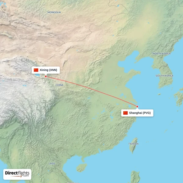 Shanghai - Xining direct flight map