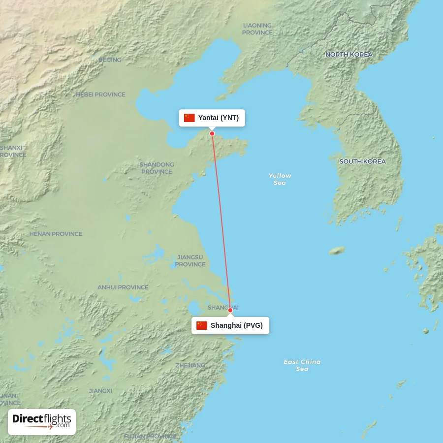PVG - YNT route map