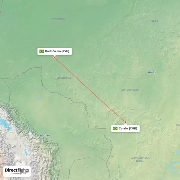 Porto Velho - Cuiaba direct flight map