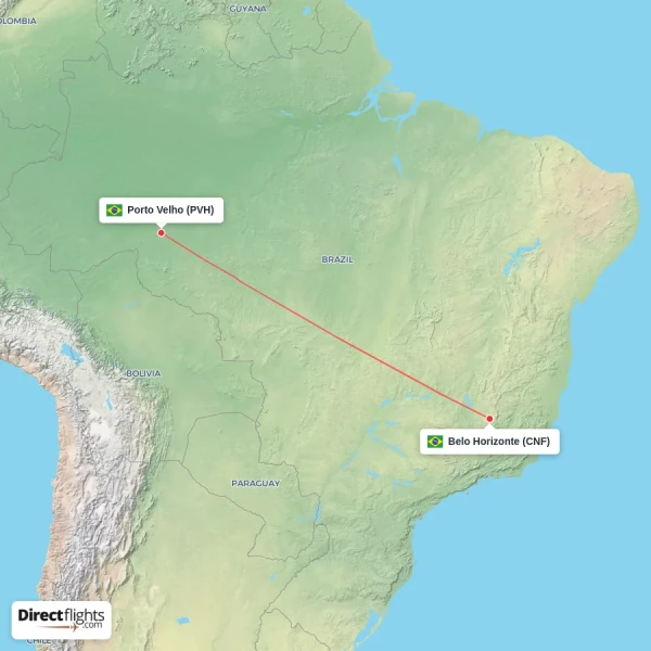 Porto Velho - Belo Horizonte direct flight map