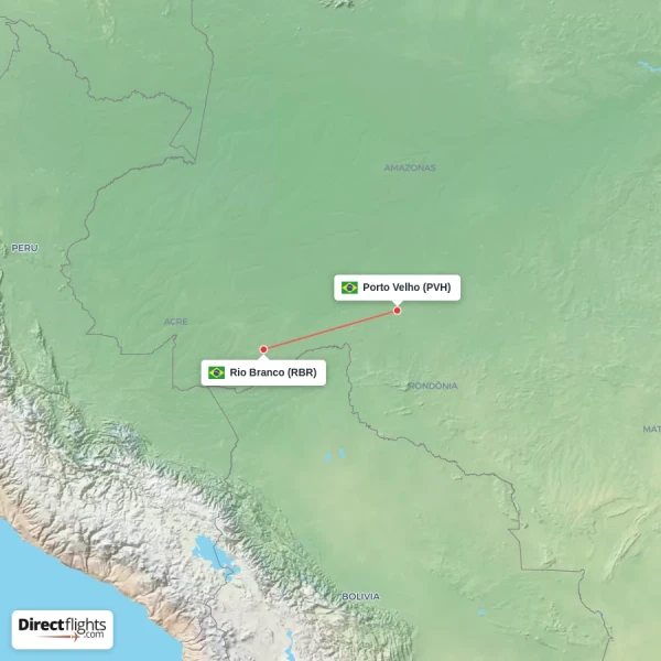 Porto Velho - Rio Branco direct flight map