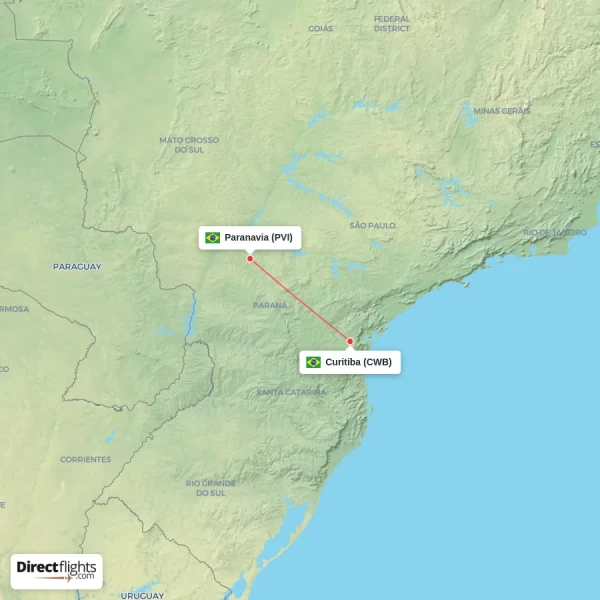 Paranavia - Curitiba direct flight map