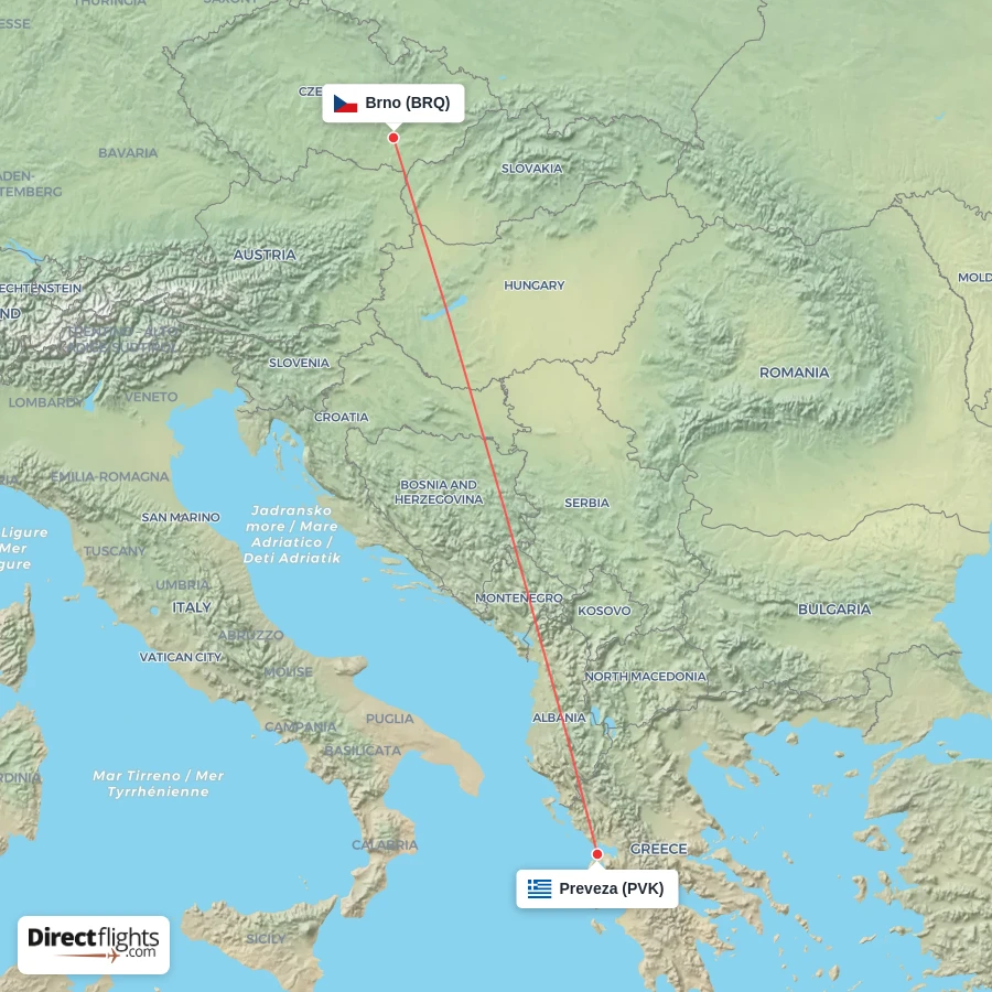 PVK - BRQ route map