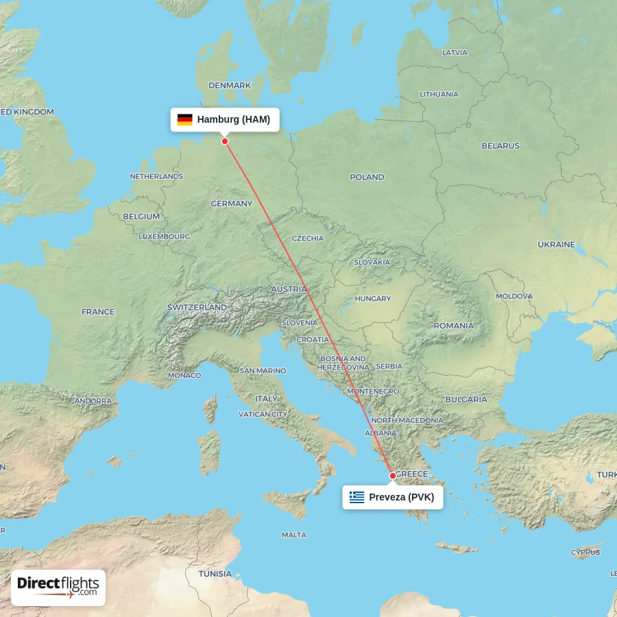 PVK - HAM route map