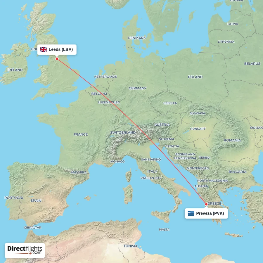 PVK - LBA route map